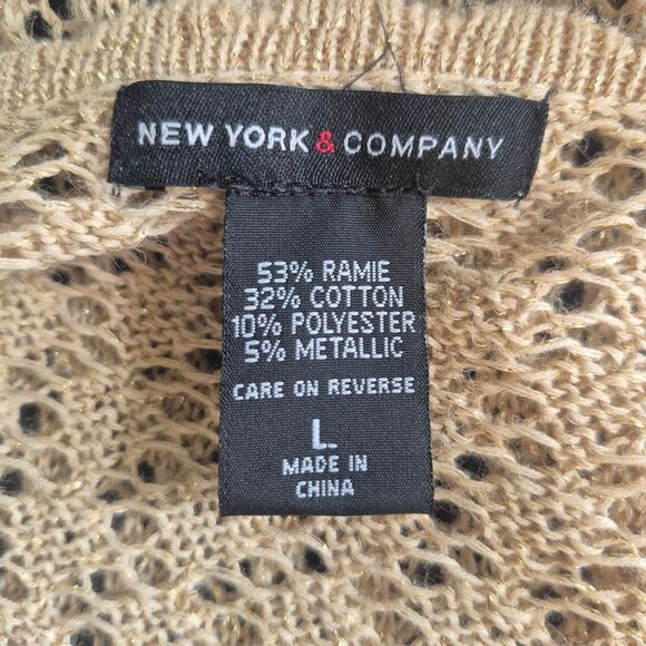 New York & Company Cream Tan Knit Cardigan Tie Waist Y2K Fairy Boho Size Large - Picture 3 of 3